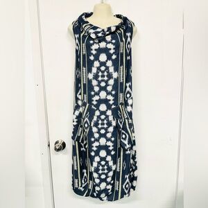 Lagenlook ikat blue maxi dress Small balloon hem Upcycled